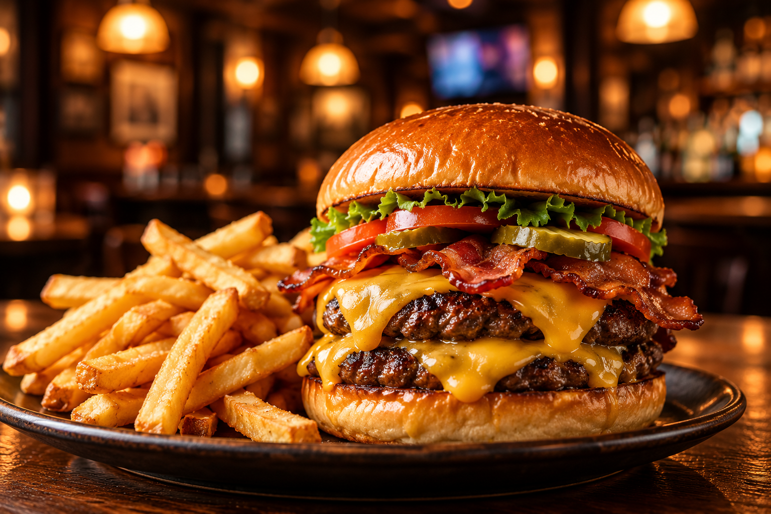 Double cheeseburger with golden fries — illustrative concept image